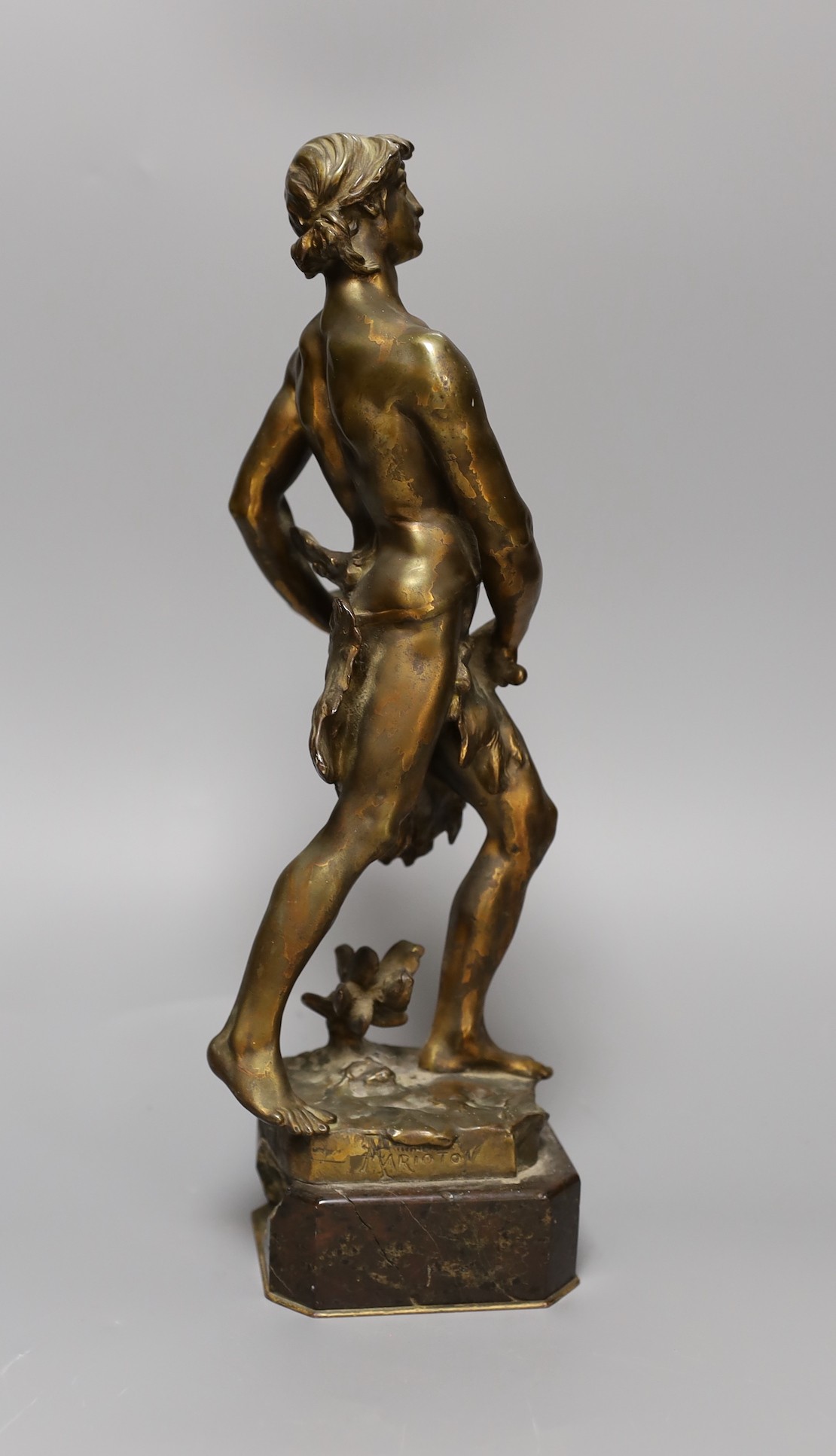 Eugene Marioton (1854-1925) bronze group of David and Goliath on restored marble base, 36cm